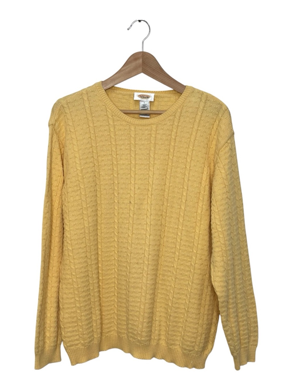 Vintage Talbots Cable Knit Sweater Cotton Preppy Coastal Butter Yellow Large
